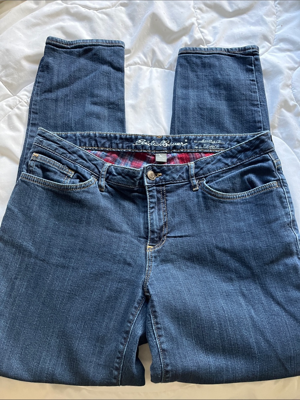 Eddie Bauer flannel-lined straight leg Jeans 10